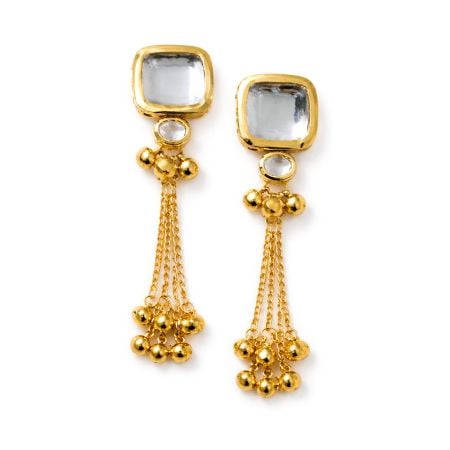 Handcrafted Golden Kundan Tassel Drop Earrings for Women